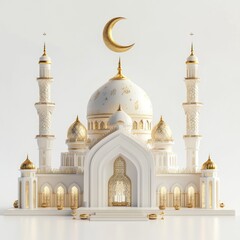 Fototapeta premium Majestic white mosque with golden crescent moon.