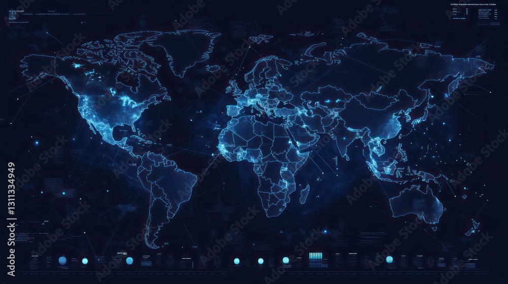Poster global network map - futuristic world data visualization