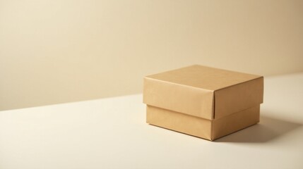 Fototapeta premium A Simple Kraft Cardboard Box on a Neutral Surface, Ideal for Product Presentation or Packaging Mockups