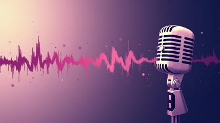 A stock illustration that represents the concept of National security in Purple and soft beige colors, incorporating Dynamic brushstrokes and metaphors of Microphones and sound waves