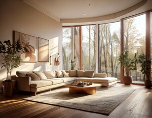 Cozy modern living room with fireplace and stylish furniture