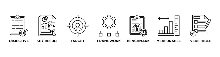 OKR banner web icon vector illustration concept for objectives and key results with icon of objective, key results, target, framework, benchmark, measurable, and verifiable