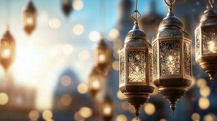 Obraz premium Glowing Ramadan Lanterns Sunset Festive Celebration