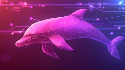 Neon Dolphin, Digital Art, Circuit Background, Tech Concept