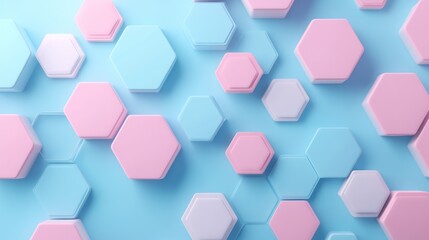 Abstract geometric pattern, pastel hexagons, smooth surfaces, modern background, digital design, 3D illustration, trendy shapes