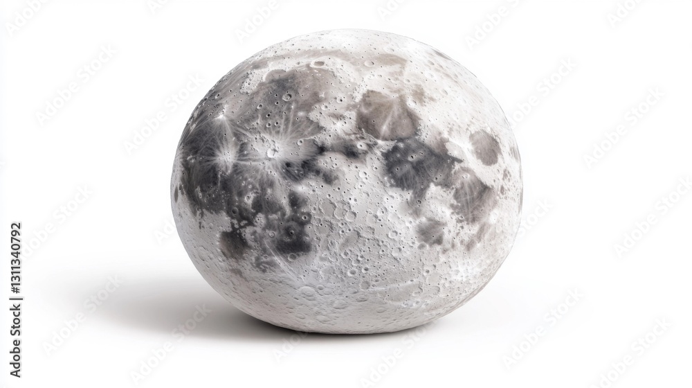 Sticker a realistic view of the moon with detailed surface features and craters on an isolated white backgro