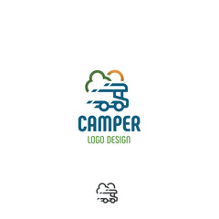 Camper House on wheels travel vector logo
