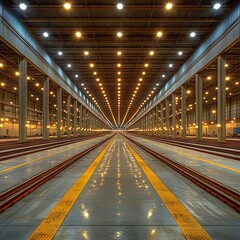 Fototapeta premium Illuminated Train Maintenance Facility