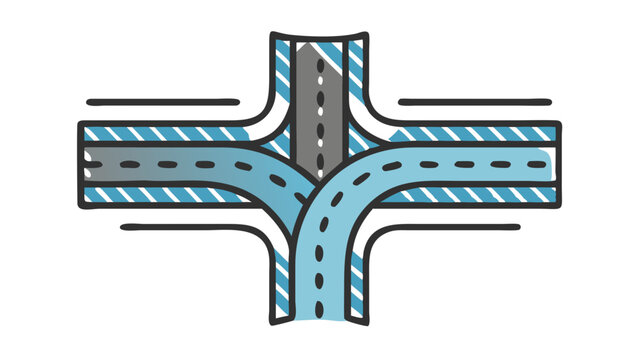 Colorful road junction icon representing traffic flow and navigation in a modern style
