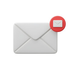 3D mail envelope with new message notification icon isolated on transparent background.