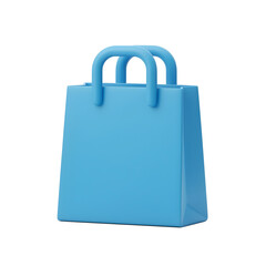 3D blue shopping bag icon isolated on transparent background for e-commerce.