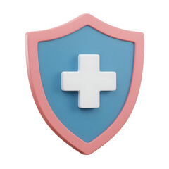 Fototapeta premium 3d health protection shield icon with medical cross for safety and insurance.