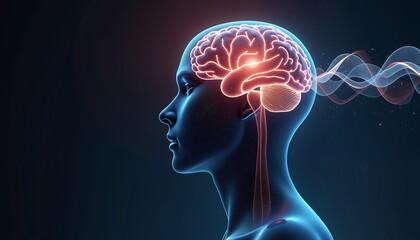 Digital Illustration of Brain with Binaural Beats, Perfect for Meditation Topics