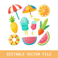 Tropical clipart set. Hawaii hula dancers, Beach related items and other cartoons for summer.