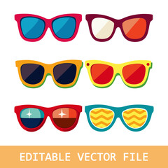 Fancy sun glasses vector cartoon set