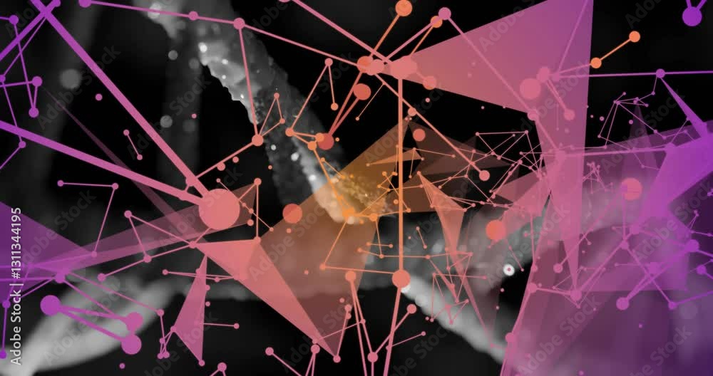 Poster animation of abstract geometric shapes forming complex network pattern with lines