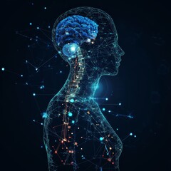 Futuristic Visualization of a Human Brain and Nervous System Connection