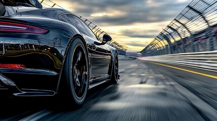 Obraz premium Car racing action fast racetrack closeup shot dynamic environment motion perspective speed concept