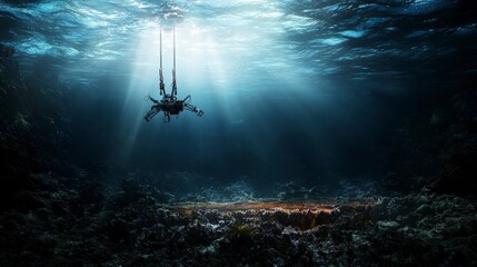 Remote-controlled robotic exploration in serene underwater landscape ocean depths digital art tranquil environment