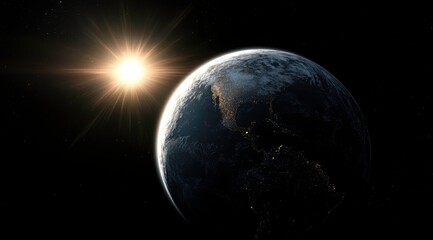 Obraz premium Earth seen from space, bathed in sunrise light