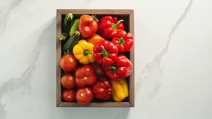Farm-fresh organic produce, including tomatoes,