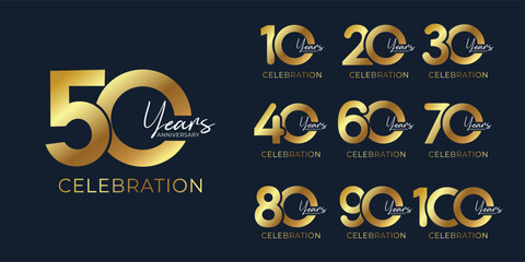 set of gold anniversary logotype premium number design collection. golden color for celebration sign event,party, wedding, greeting card, and invitation, vector illustration