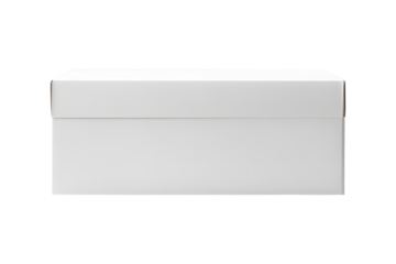 Cardboard white close parcel box wrapped around with scotch tape isolated on cut out PNG or transparent background. For delivery packing items. Concept shipping, and logistics services.