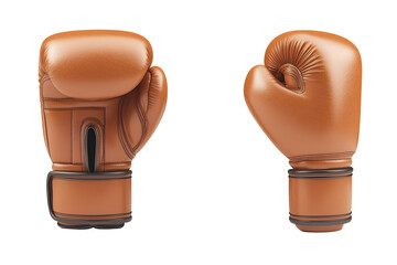 Pair of dark brown boxing gloves new. Banner design. Type of sport equipment used for fighting on stage or in ring. Isolated on cut out PNG or transparent background. 