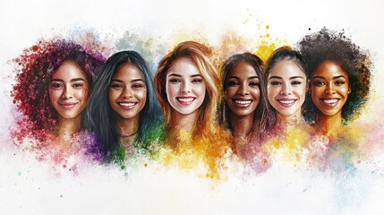 Diverse women from different cultural backgrounds, each showcasing distinct features and bright smiles