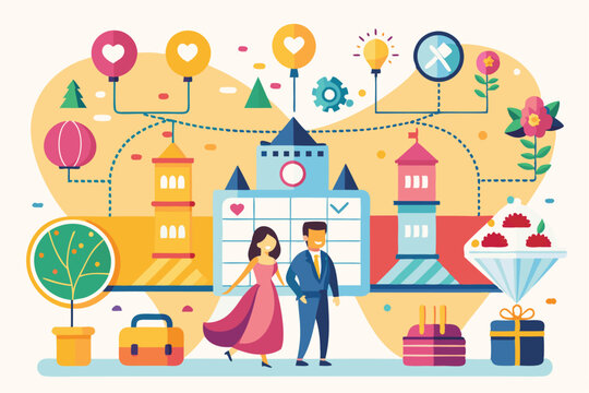 A couple discusses plans for their wedding celebration, highlighting event management ideas, Planning of marriage, Holiday and festival management,