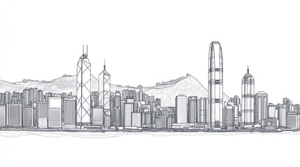 Hong Kong Skyline Architectural Line Drawing