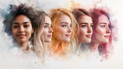 Five women, each showcasing different skin tones and hairstyles