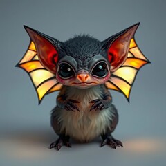 Naklejka premium A cute little bat with fur on a gray background.
