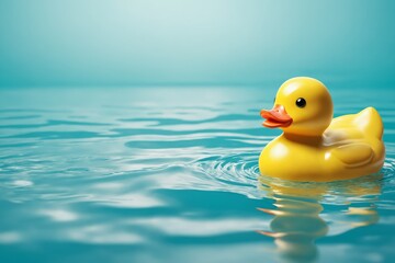Yellow rubber duck floats on water surface