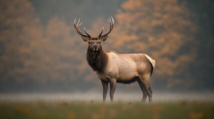 Majestic stag stands proudly in misty landscape surrounded by au