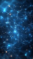 Obraz premium Abstract Blue Network Luminous Web of Interconnected Nodes and Lines on a Dark Background