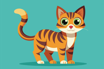 Fototapeta premium A cheerful orange tabby cat with big eyes playfully explores its vibrant turquoise surroundings, Playful cat Customizable Flat Illustration