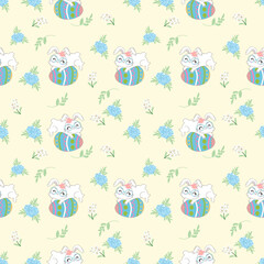 Easter Day Fabric PatternSeamless  on purple  tone