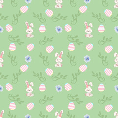 Easter Day Fabric PatternSeamless  on green tone