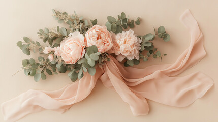 Elegant Floral Composition: Romantic Peonies and Eucalyptus Arrangement