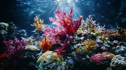 Obraz premium Exploring vibrant coral reefs beneath the ocean underwater photography marine environment artistic perspective