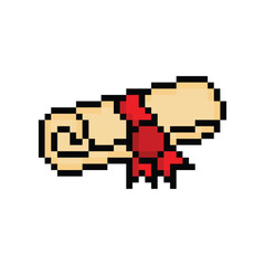treasure map icon 8 bit, pixel art diploma document roll 8 bit icon for game  logo. 