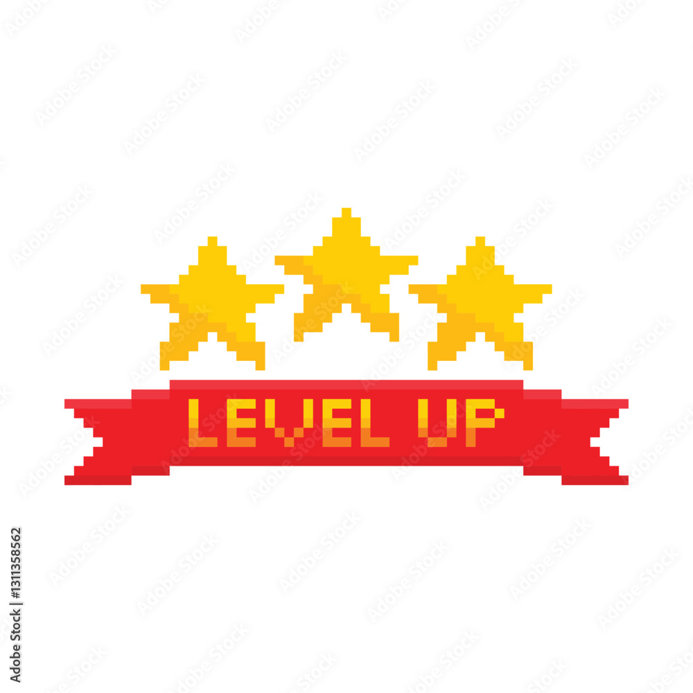 Poster level up button 8 bit text level up pixel art 8-bit for game you win