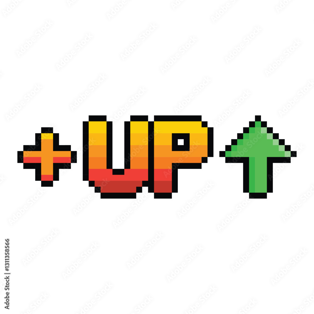 Poster level up button 8 bit text level up Pixel art 8-bit for game you win