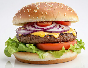  Juicy Cheeseburger with Fresh Lettuce, Tomato, and Onion