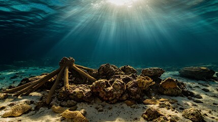 Naklejka premium Underwater archaeological insights into ancient coral reefs and marine environments below the surface