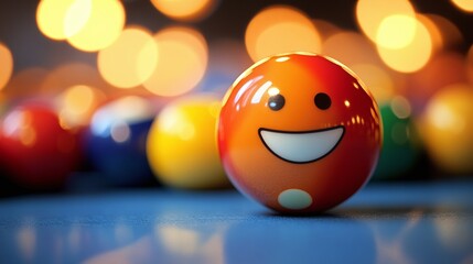 balls on a pool table with smiling faces
