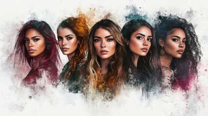 Five women, each with different hairstyles and cultural influences
