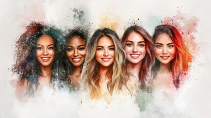 Five women, each with different hairstyles and expressions