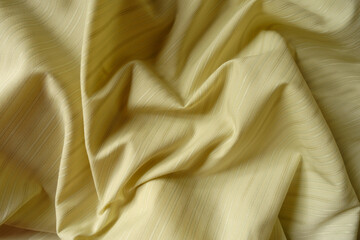 Wrinkled light olive green striped cotton and polyester fabric